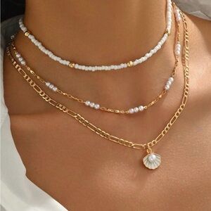 Elegant Gold and White Layered Necklace Set
